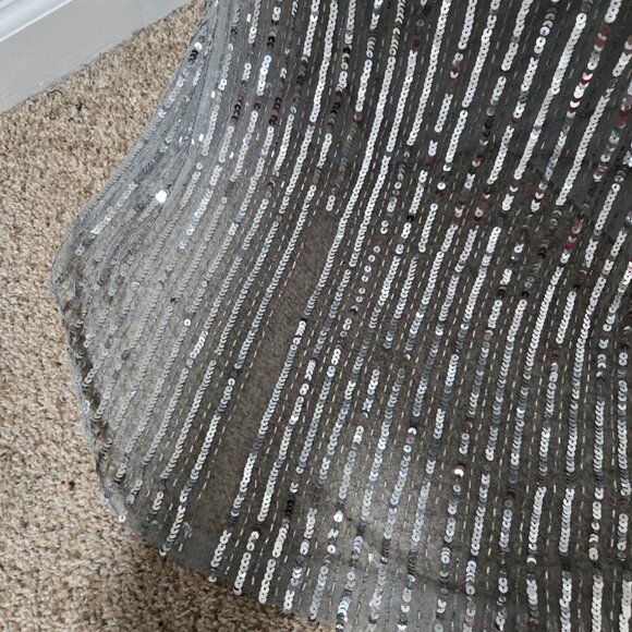 Sz 14 Mac Duggal 5221 Floral Multicolor Sequin Gown with Capelet in Platinum - Picture 6 of 12